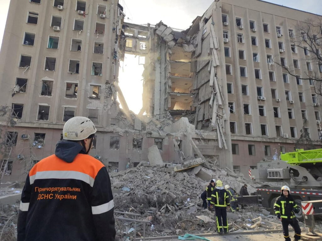Russian Rocket Blasts Hole In Government Building In Ukraine, 12 Dead